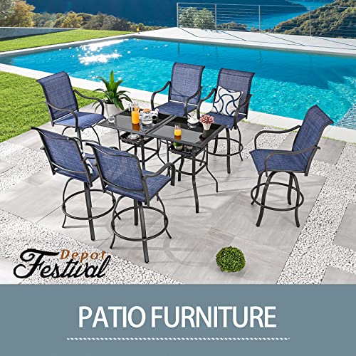 Stylish Outdoor Bar Set with 360° Swivel Textilene Chairs & Tempered Glass Table 
