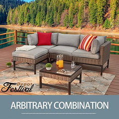 Festival Depot Patio Armless Chairs Outdoor Furniture with Woven Wicker Rattan, Metal Frame and Comfy 3.1" Thickness Cushions for Garden Deck Porch Poolside Backyard