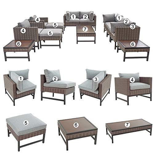 Festival Depot 12 Pieces Patio Conversation Set Outdoor Furniture Combination Sectional Corner Sofa All-Weather Woven Wicker Metal Armchairs with Seating Back Cushions Side Coffee Table Ottoman,Gray 