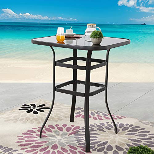 Festival Depot 40" Bar Height Outdoor Patio Bistro Table Metal Square Side Table Tempered Glass Top All Weather (31.5"x 31.5"x 41.2"H)