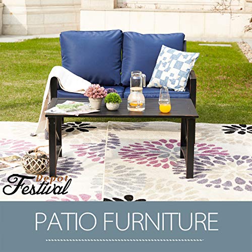 Elegant Outdoor Conversation Set with Cushioned Loveseat and Metal Coffee Table 