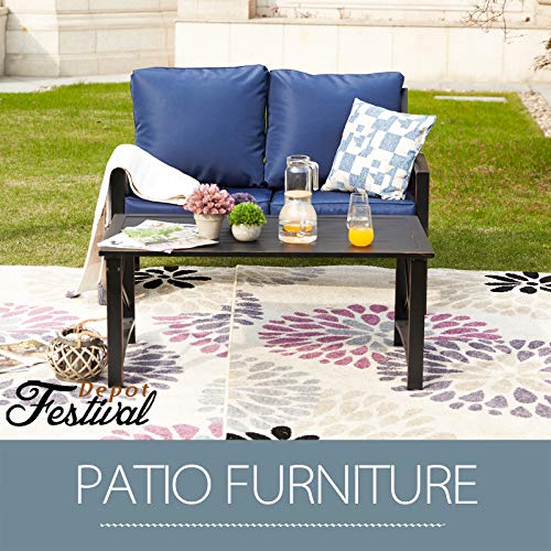 Elegant Outdoor Conversation Set with Cushioned Loveseat and Metal Coffee Table