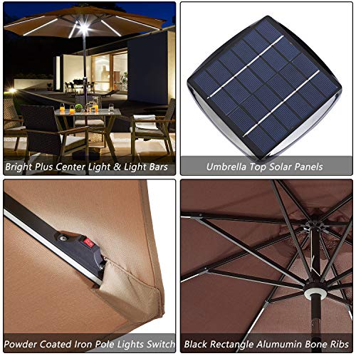 Festival Depot 8.8 FT Solar Patio Outdoor Umbrella with LED Lighted 360¡Rotation Adjustment Tilt and Crank Outdoor Market Umbrella