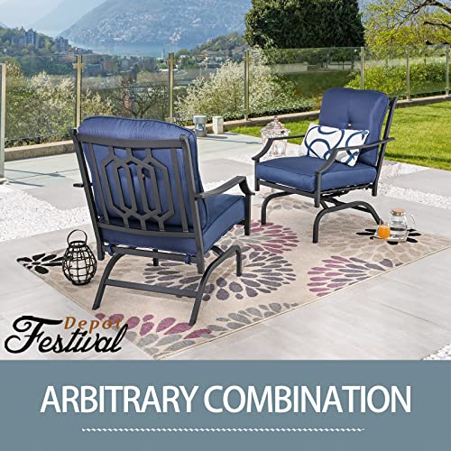 Festival Depot 2 of Outdoor Patio Bistro Armrest Chairs with Cushions Set Premium Fabric Metal Frame Furniture Set Garden Dining Seating Chair Thick & Soft Cushions 