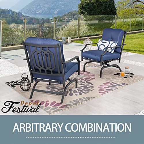 Festival Depot 2 of Outdoor Patio Bistro Armrest Chairs with Cushions Set Premium Fabric Metal Frame Furniture Set Garden Dining Seating Chair Thick & Soft Cushions