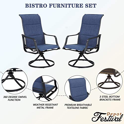 Festival Depot 5 Pieces Patio Dining Conversation Set, 4 Swivel Bistro Armrest Chair & 1 Round Metal Table with 2.04" Umbrella Hole for Deck Poolside Porch Backyard