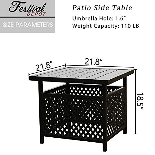 Versatile 21'' Outdoor Steel Side Table with 1.6" Umbrella Hole for Patio and Garden