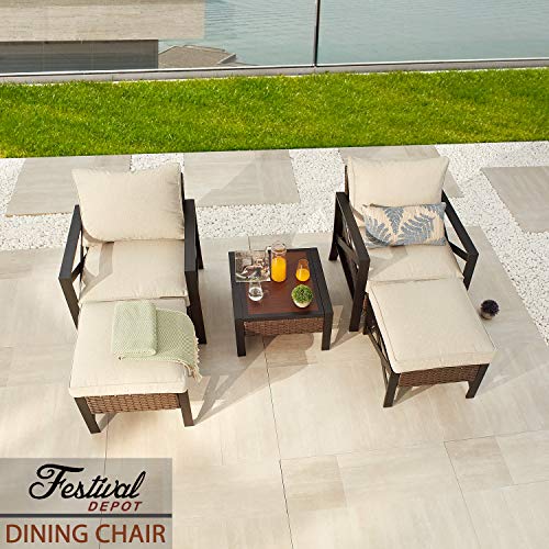 Festival Depot Patio Armchair Wicker Dining Chair with Thick Cushions Outdoor Furniture for Bistro Garden Yard All-Weather