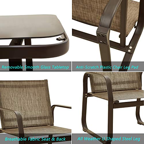 Festival Depot 4 Pieces Patio Furniture Outdoor Conversation Set with Metal Side Coffee Table Steel Armchairs Loveseat Round Angle Edge Summer Small Style