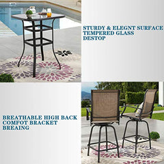 Festival Depot 40" Bar Height Outdoor Patio Bistro Table Metal Square Side Table Tempered Glass Top All Weather (31.5"x 31.5"x 41.2"H)