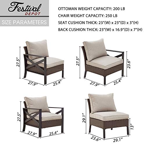 Festival Depot 4 Pieces Patio Furniture Set All-Weather Rattan Wicker Metal Frame Sofa Chair Outdoor Conversation Set Sectional Corner Couch with Cushions and Coffee Table for Deck Poolside