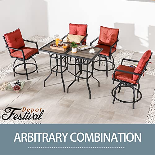 Festival Depot 24.8" Patio Table Square Bar Height Table with Metal Frame and Wood Grain Top Outdoor Furniture for Bistro Deck Lawn