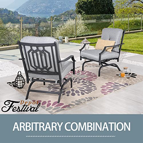 Festival Depot 2 of Outdoor Patio Bistro Armrest Chairs with Cushions Set Premium Fabric Metal Frame Furniture Set Garden Dining Seating Chair Thick & Soft Cushions 