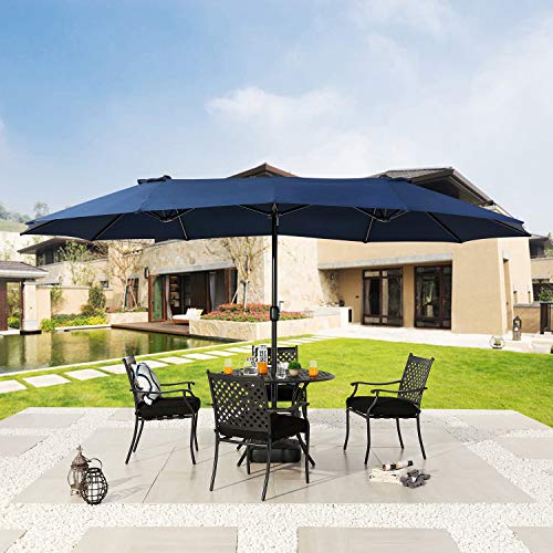 Festival Depot 14.7 ft Patio Umbrella Outdoor Large Twin Umbrella Double-Sided Ventilation Sun Canopy Market Umbrella with Aluminum Pole Handle Crank Without Base for Garden, Poolside, Deck 