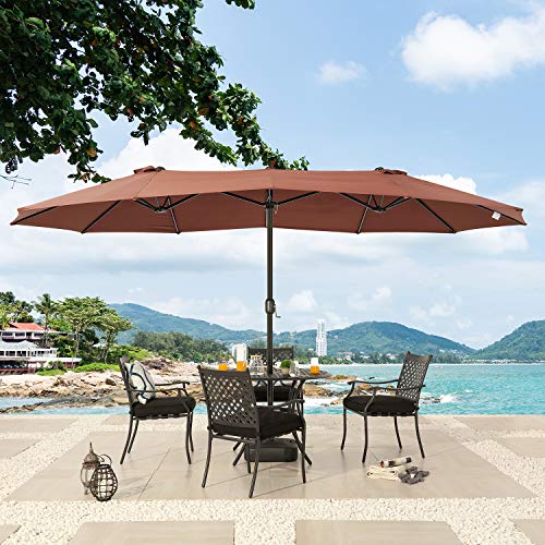 Festival Depot 14.7 ft Patio Umbrella Outdoor Large Twin Umbrella Double-Sided Ventilation Sun Canopy Market Umbrella with Aluminum Pole Handle Crank Without Base for Garden, Poolside, Deck 