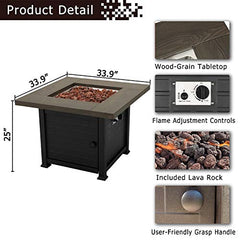 Festival Depot 5 Pieces Outdoor Fire Propane Pit Conversation Set, 4 Patio Dining Armchairs with Cushions Metal Frame and 34 inch 50000 BTU Auto-Ignition Square Propane Gas Fire Pit Table (Beige)