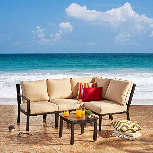 Festival Depot Outdoor Furniture Patio Conversation Sets Loveseat Armchair, All-Weather Black X Slatted Backrest Chairs with Coffee Side Table and Thick Soft Removable Couch Cushions