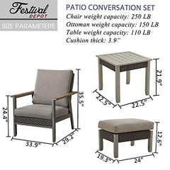 Festival Depot 5 Pieces Patio Outdoor Conversation Chairs Cushions Ottomans Set with Coffee Square Table Metal Frame Furniture Garden Bistro Seating Thick Soft Cushion (Grey)