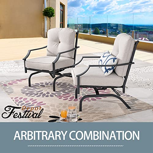 Festival Depot 2 of Outdoor Patio Bistro Armrest Chairs with Cushions Set Premium Fabric Metal Frame Furniture Set Garden Dining Seating Chair Thick & Soft Cushions 