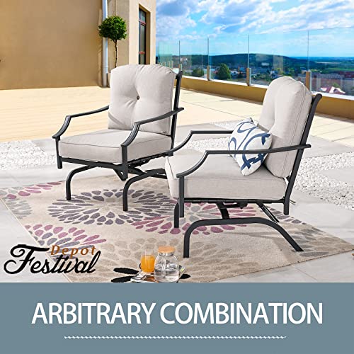 Festival Depot Patio Bistro Dining Chairs Set Outdoor Furniture Steel Frame Armchair with Armrest, Back & Seat Cushions (Set of 2, Beige)
