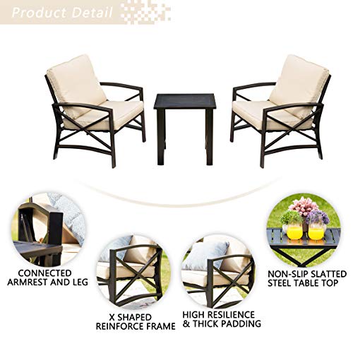Festival Depot 7 Pcs Patio Conversation Set Outdoor Furniture 50,000 BTU Propane Fire Pit Table Gas and Armrest Chair Coffee Table with Thick & Soft Cushions for Garden, Pool, Backyard