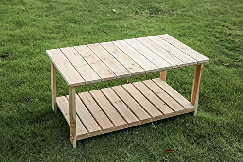 Natural Finish Wooden Patio Coffee Table with Storage Shelf