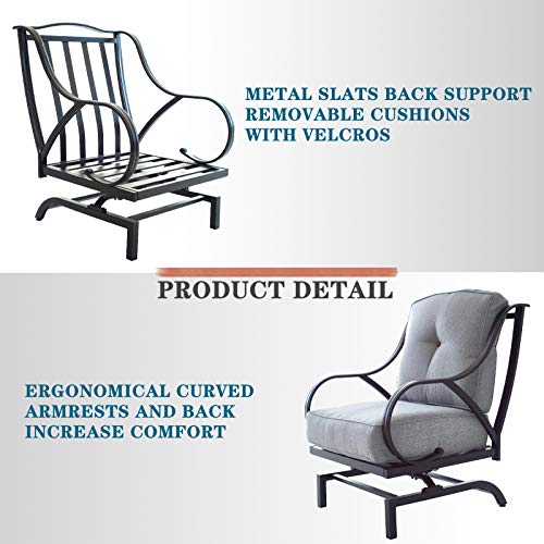 Festival Depot 2 of Outdoor Patio Dining Chairs with Blue Cushions Set Premium Fabric Metal Frame Furniture Set Garden Bistro Seating Chair Thick&Soft Cushions (2pc Dining Chairs) 