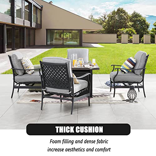 Festival Depot Patio Conversation Set Outdoor Furniture 50,000 BTU Propane Fire Pit Table Gas and Armrest Chair with Thick & Soft Cushions for Garden, Pool, Backyard