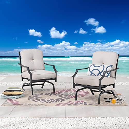 Festival Depot 2 of Outdoor Patio Bistro Armrest Chairs with Cushions Set Premium Fabric Metal Frame Furniture Set Garden Dining Seating Chair Thick & Soft Cushions