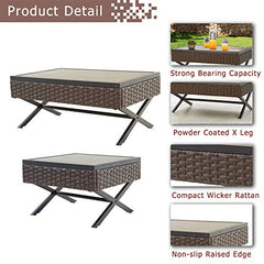 Festival Depot 9 pcs Outdoor Furniture Patio Conversation Set Sectional Corner Sofa Chairs with X Shaped Metal Leg All Weather Brown Rattan Wicker Square Side Coffee Table with Grey Seat Back Cushions