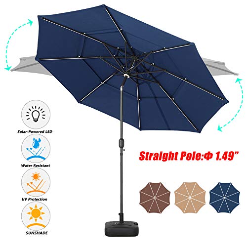 Festival Depot 8.8 FT Solar Patio Outdoor Umbrella with LED Lighted 360¡Rotation Adjustment Tilt and Crank Outdoor Market Umbrella 