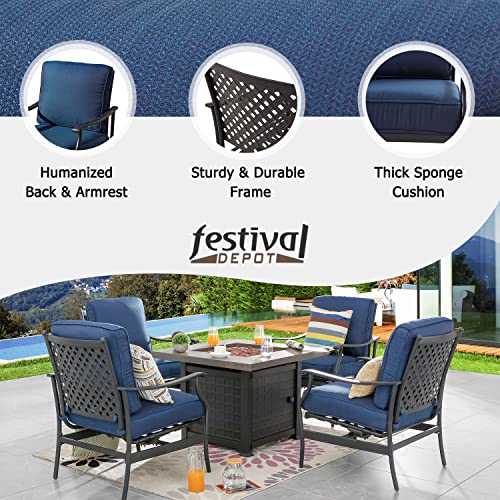 Festival Depot Patio Conversation Set Outdoor Furniture 50,000 BTU Propane Fire Pit Table Gas and Armrest Chair with Thick & Soft Cushions for Garden, Pool, Backyard