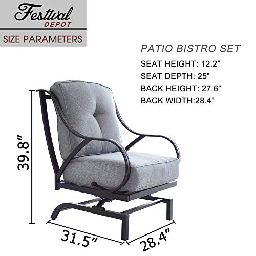 Festival Depot 2 of Outdoor Patio Dining Chairs with Blue Cushions Set Premium Fabric Metal Frame Furniture Set Garden Bistro Seating Chair Thick&Soft Cushions (2pc Dining Chairs) 