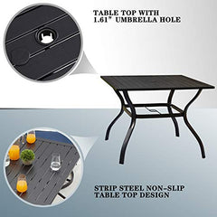 Festival Depot 37  Patio Dining Table with 1.61" Umbrella Hole Square Metal Table Outdoor Furniture for Deck Poolside Garden (Black)