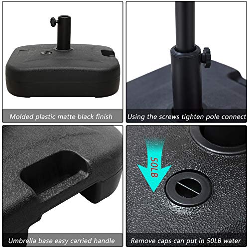 Festival Depot 9.8ft Outdoor Patio 3 Tiers Ventilation Market Aluminum Umbrella Button Tilt Easy Crank Center Light 8 Solar Powered LED Lights Bars All-Weather