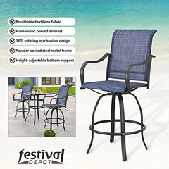Festival Depot 2pcs Bar Bistro Outdoor Patio Dining Furniture Chairs Textilene High Stools 360° Swivel Chairs with Steel Curved Armrest with Metal Steel Frame Legs for Lawn Garden Poolside All-Weather
