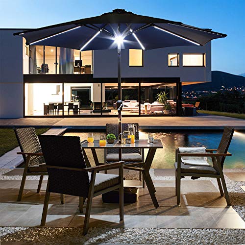 Festival Depot 8.8 FT Solar Patio Outdoor Umbrella with LED Lighted 360¡Rotation Adjustment Tilt and Crank Outdoor Market Umbrella