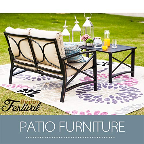 Elegant Outdoor Conversation Set with Cushioned Loveseat and Metal Coffee Table 