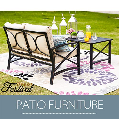 Elegant Outdoor Conversation Set with Cushioned Loveseat and Metal Coffee Table