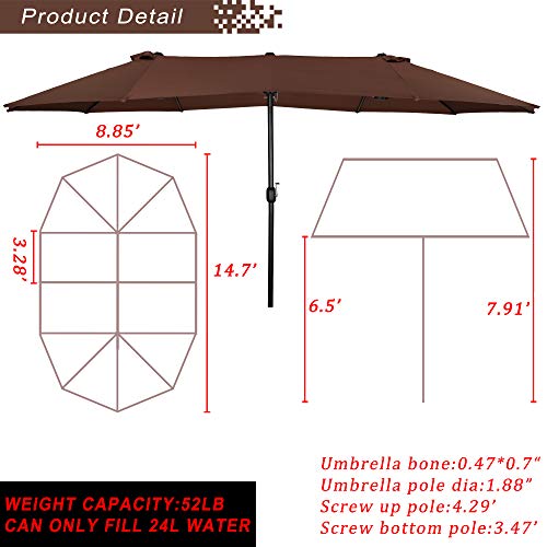 Festival Depot 14.7 ft Patio Outdoor Double-Sided Umbrella Large Twin Market Ventilation Aluminum Crank for Porch, Deck, Backyard and Pool 
