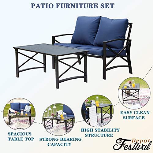 Elegant Outdoor Conversation Set with Cushioned Loveseat and Metal Coffee Table