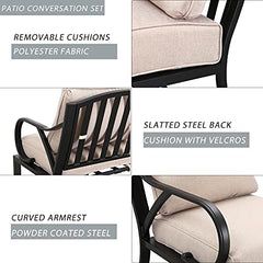 Festival Depot 3 Pieces Patio Conversation Set Sectional Corner Chair with Thick Cushions All Weather Metal Outdoor Furniture for Deck Porch Garden, Beige