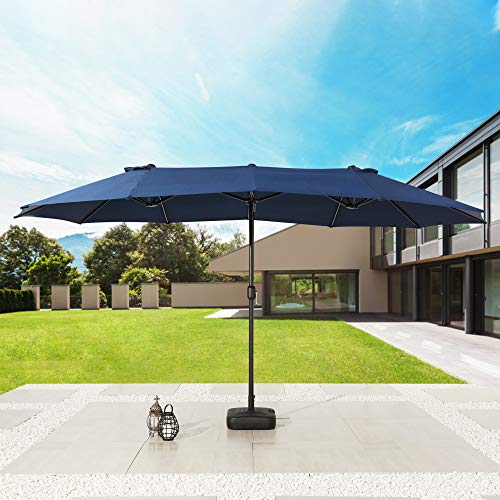 Festival Depot 14.7 ft Patio Outdoor Double-Sided Umbrella Large Twin Market Ventilation Aluminum Crank for Porch, Deck, Backyard and Pool 