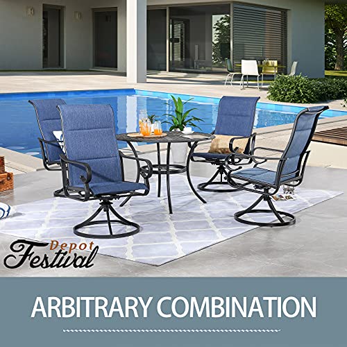 Festival Depot 5 Pieces Patio Dining Conversation Set, Outdoor Furniture 4 Swivel Bistro Armrest Chair & 1 Round Metal Table with 2.04" Umbrella Hole for Deck Poolside Porch Backyard (Blue)