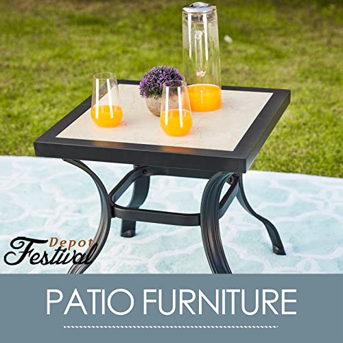 Stylish 3-Piece Outdoor 360° Swivel Armrests Dining Chairs Set with High Back Textilene Fabric and Square Coffee Table 
