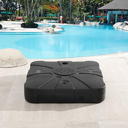 Festival Depot Outdoor Patio Umbrella Base Cantilever Offset Fillable Plastic Square Weights Plate Holder 220 lb Sand Water Filled Stand for Deck Beach All-Weather, Black 33"(L) x 33"(W) x 7.28"(H)