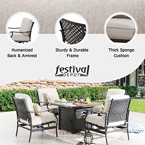 Festival Depot Patio Conversation Set Outdoor Furniture 50,000 BTU Propane Fire Pit Table Gas and Armrest Chair with Thick & Soft Cushions for Garden, Pool, Backyard