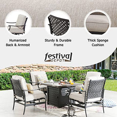 Festival Depot Patio Conversation Set Outdoor Furniture 50,000 BTU Propane Fire Pit Table Gas and Armrest Chair with Thick & Soft Cushions for Garden, Pool, Backyard