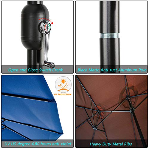 Festival Depot 14.7 ft Patio Outdoor Double-Sided Umbrella Large Twin Market Ventilation Aluminum Crank for Porch, Deck, Backyard and Pool 
