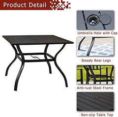 Festival Depot 37  Patio Dining Table with 1.61" Umbrella Hole Square Metal Table Outdoor Furniture for Deck Poolside Garden (Black)